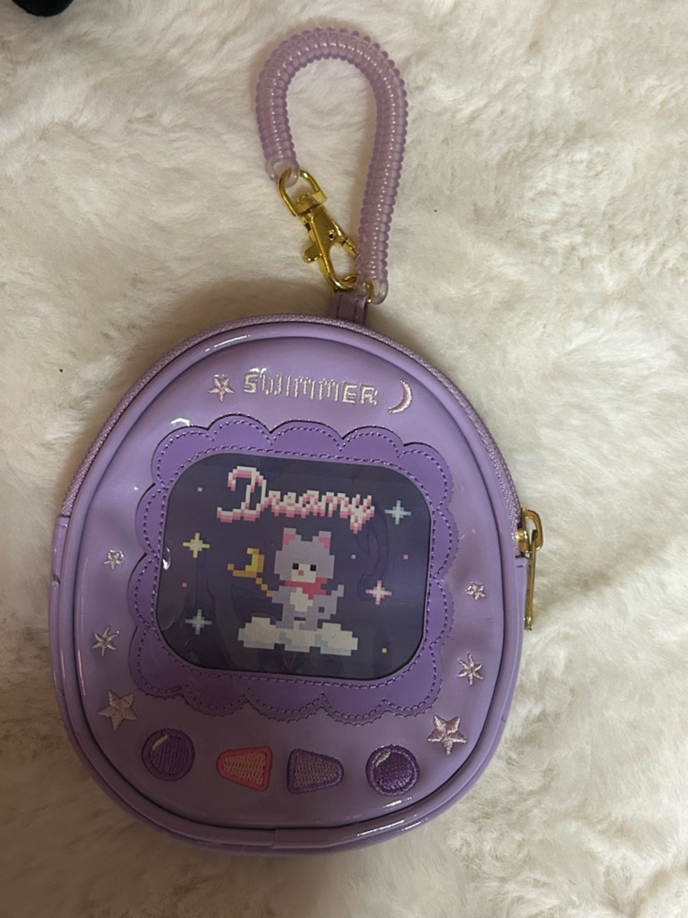 Lavender 'Dreamy' Pixel Cat Wristlet Bag